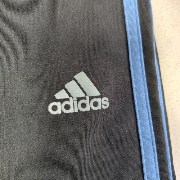 VINTAGE Adidas Track Pants Mens Medium Black Blue 3-Stripe Zipper Ankle Soccer - Picture 2 of 14